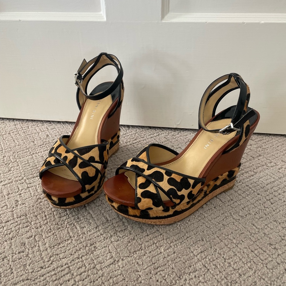 Gianni Bini Leopard Calf Hair Print Wedge